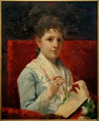Mary Ellison aan het Borduren